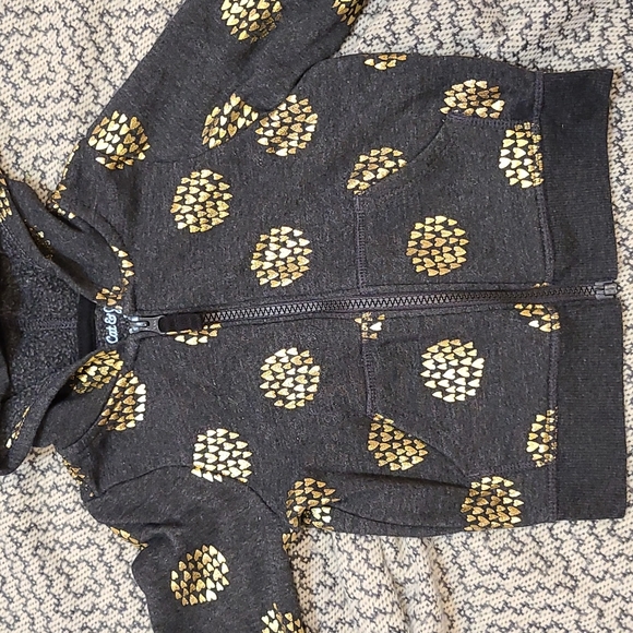 Deep Grey Girl Zip Hoodie with Bundles of Gold Foil Hearts Size 2T - Picture 2 of 4